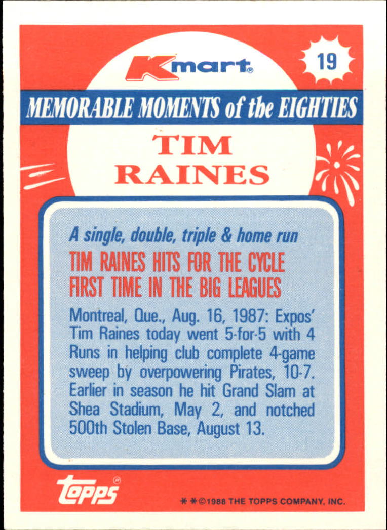 1988 K-Mart #19 Tim Raines back image