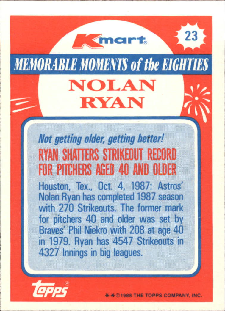 1988 K-Mart #23 Nolan Ryan back image