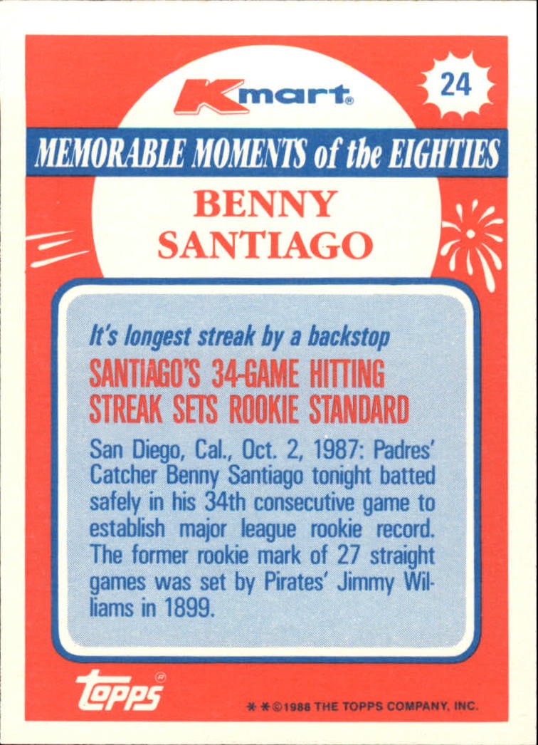 1988 K-Mart #24 Benito Santiago back image