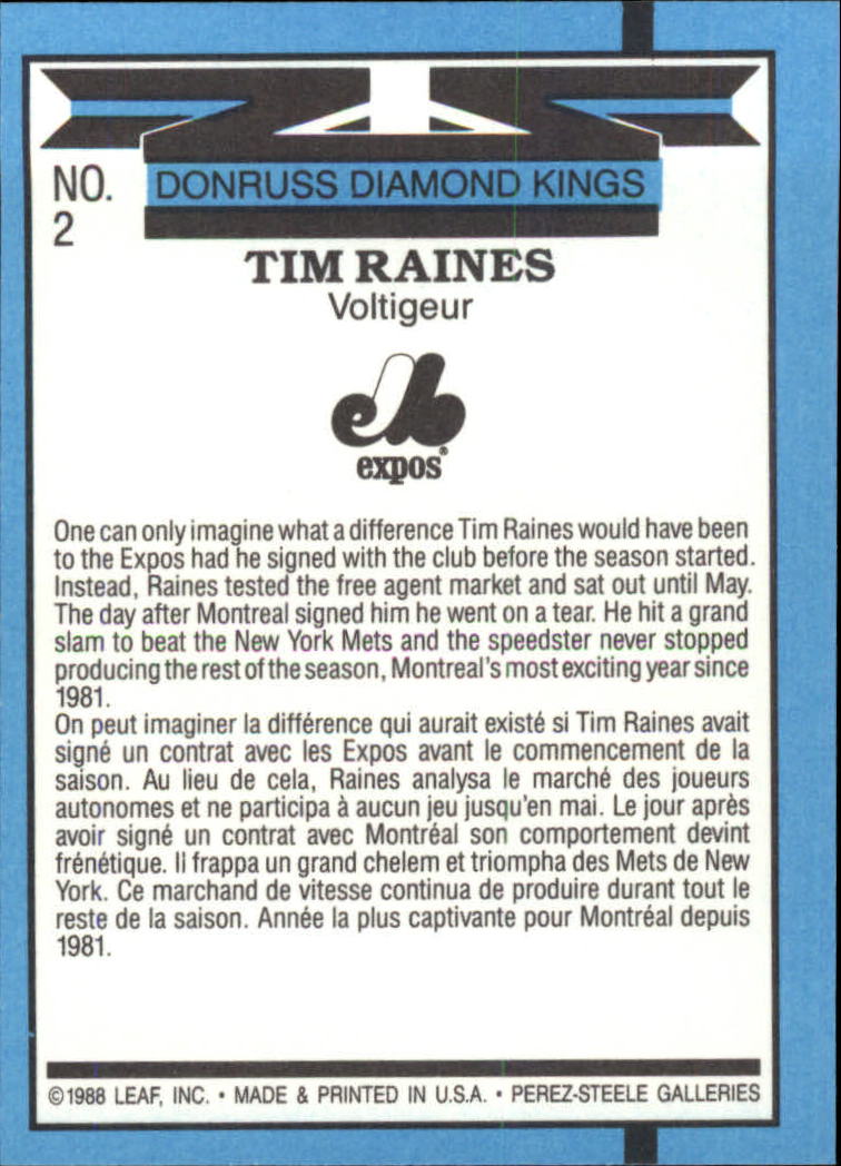 1988 Leaf/Donruss #2 Tim Raines DK back image