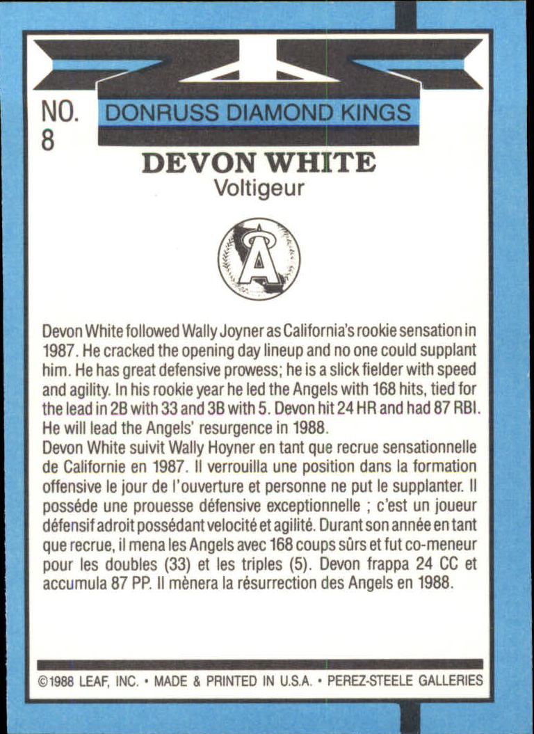 1988 Leaf/Donruss #8 Devon White DK back image
