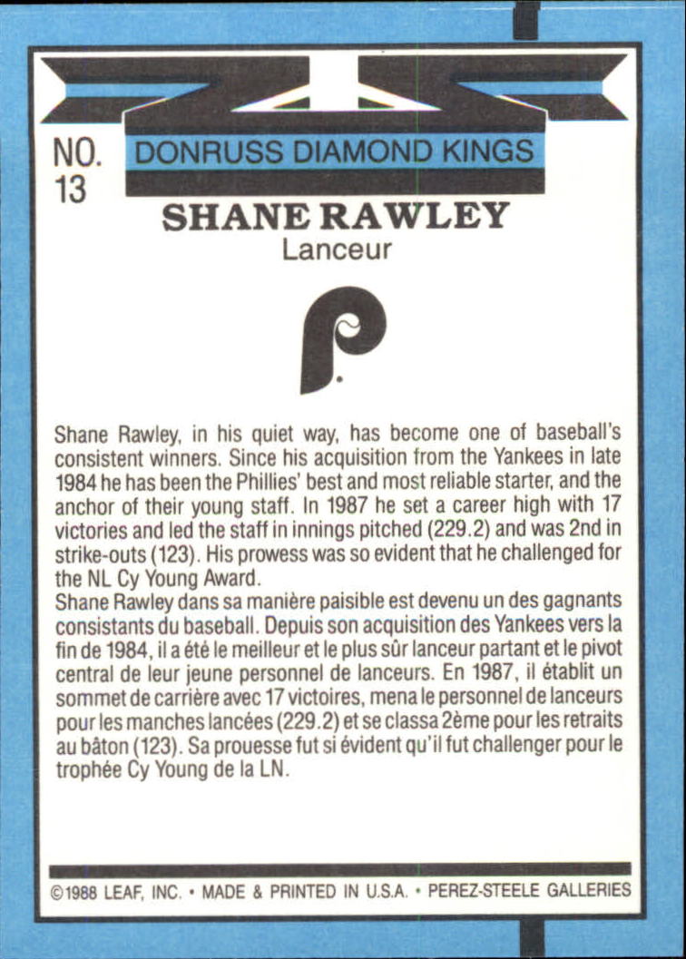 1988 Leaf/Donruss #13 Shane Rawley DK back image