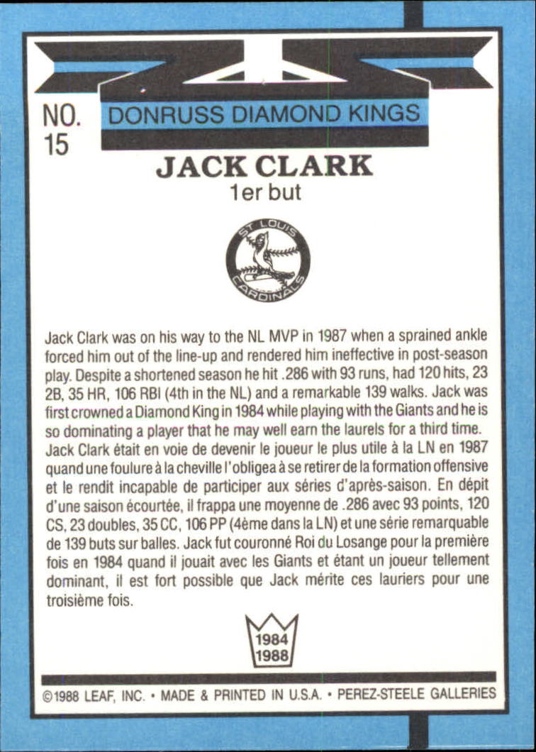 1988 Leaf/Donruss #15 Jack Clark DK back image
