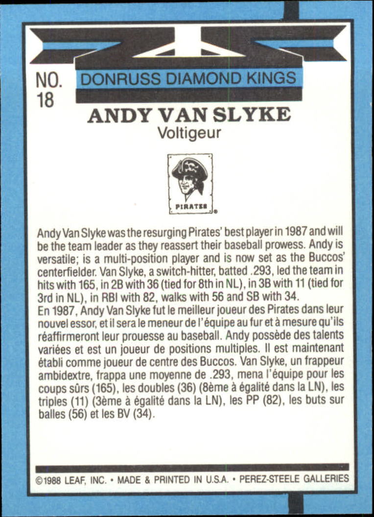 1988 Leaf/Donruss #18 Andy Van Slyke DK back image