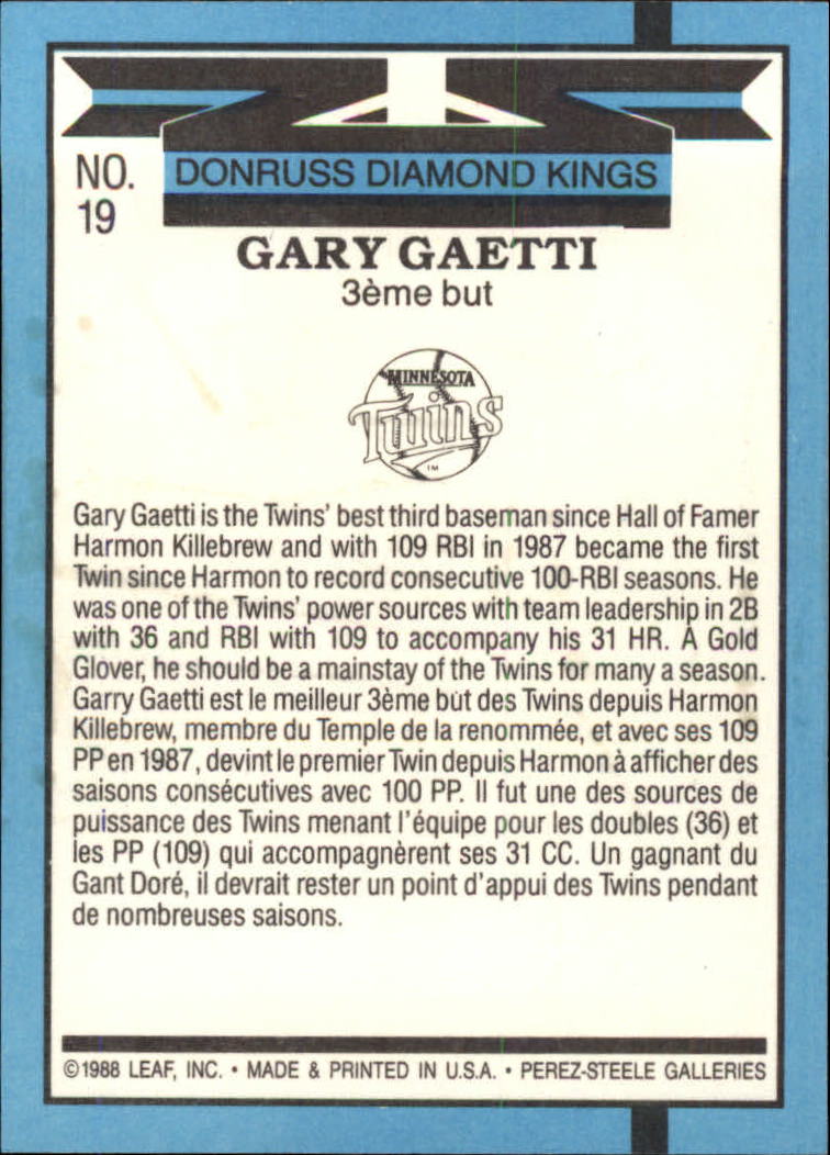 1988 Leaf/Donruss #19 Gary Gaetti DK back image