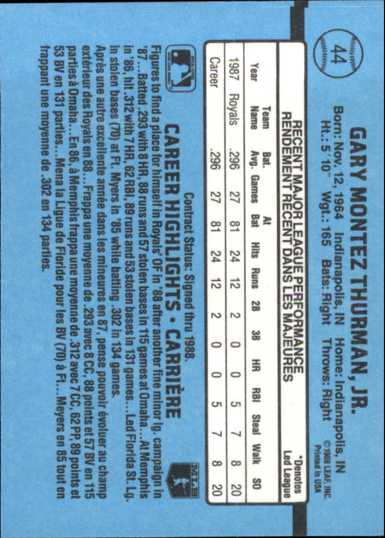1988 Leaf/Donruss #44 Gary Thurman RR RC back image