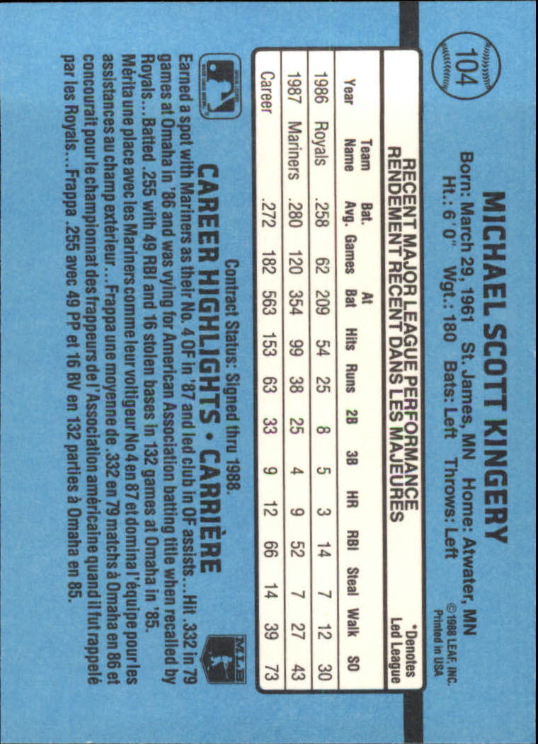 1988 Leaf/Donruss #104 Mike Kingery back image