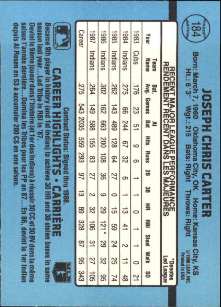 1988 Leaf/Donruss #184 Joe Carter back image