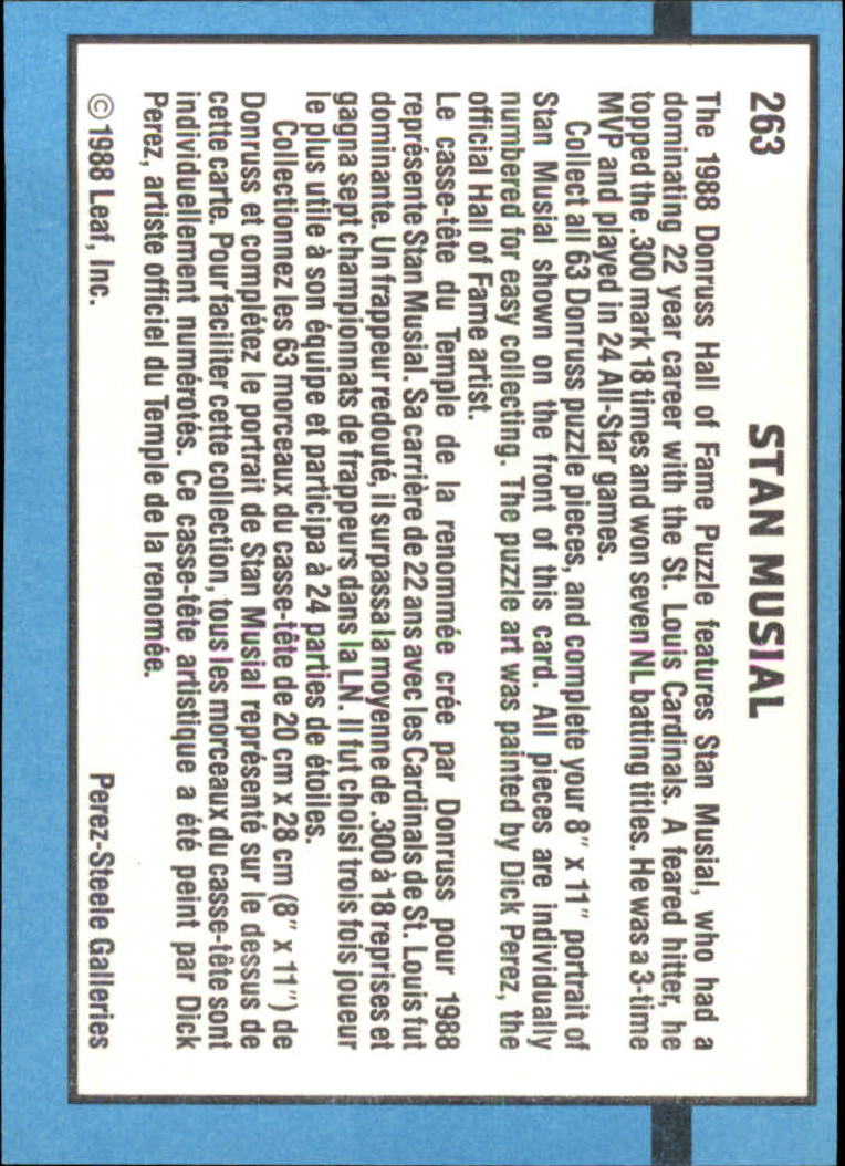 1988 Leaf/Donruss #263 Stan Musial/Puzzle Card - NM-MT - Burbank  Sportscards