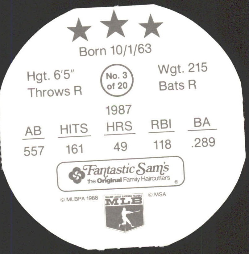1988 MSA Fantastic Sam's Discs #3 Mark McGwire back image