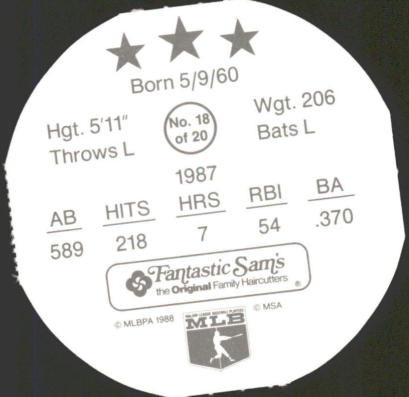 1988 MSA Fantastic Sam's Discs #18 Tony Gwynn back image