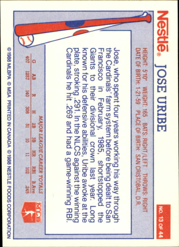A8377- 1988 Nestle Baseball Card # S 1-44 -du Pick- 15 + Gratis US Schiff - Bild 19 von 65