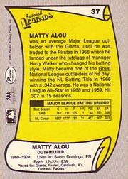 1988 Pacific Legends I #37 Matty Alou back image