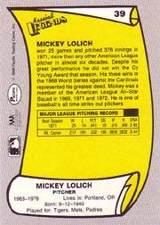 1988 Pacific Legends I #39 Mickey Lolich back image