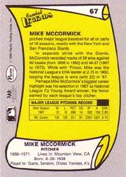 1988 Pacific Legends I #67 Mike McCormick back image