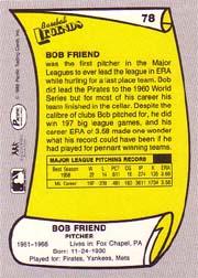 1988 Pacific Legends I #78 Bob Friend back image