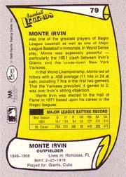 1988 Pacific Legends I #79 Monte Irvin back image