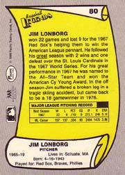 1988 Pacific Legends I #80A Jim Lonborg ERR/(Misspelled Longborg/on card fro back image