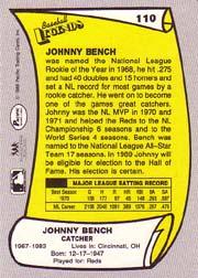 1988 Pacific Legends I #110 Johnny Bench back image