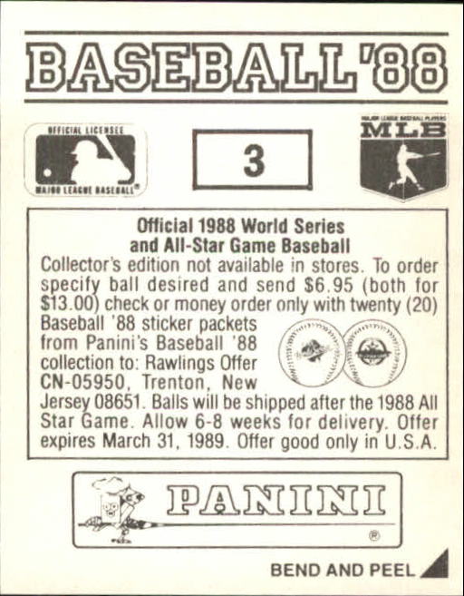 1988 Panini Stickers #3 Orioles Uniform back image