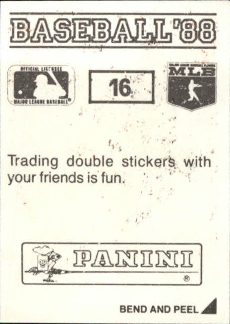 1988 Panini Stickers #16 Larry Sheets back image