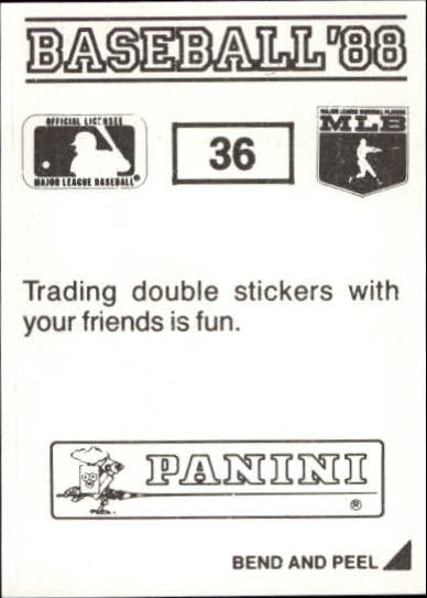 1988 Panini Stickers #36 Kirk McCaskill back image