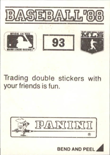 1988 Panini Stickers #93 Tom Brookens back image