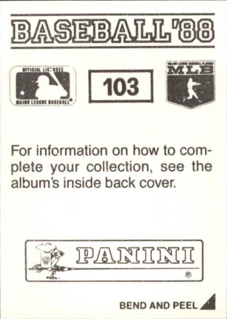 1988 Panini Stickers #103 Jamie Quirk back image