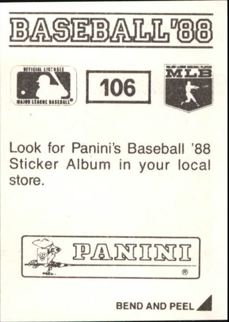 1988 Panini Stickers #106 Royals TL/Bret Saberhagen IA back image