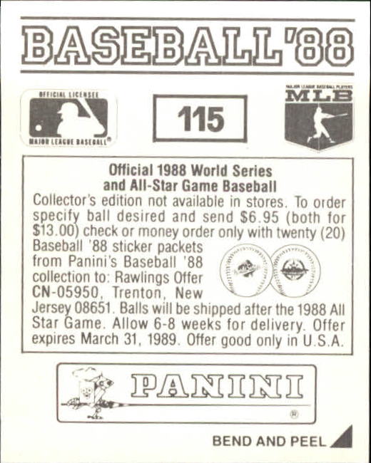 1988 Panini Stickers #115 Brewers Uniform back image