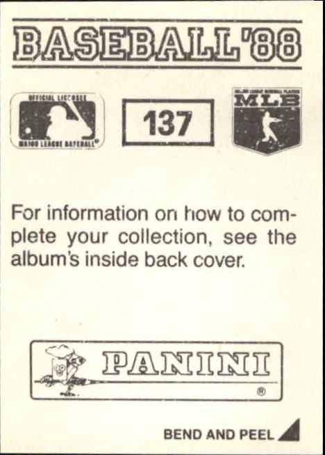 1988 Panini Stickers #137 Steve Lombardozzi back image