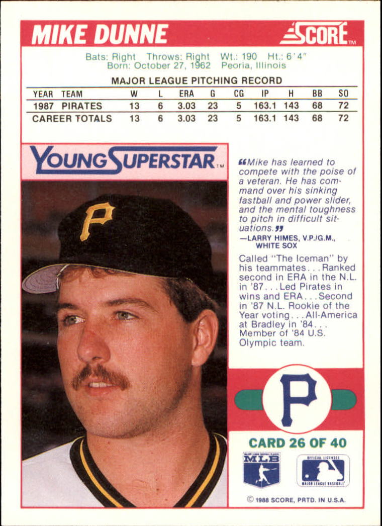 1988 Score Young Superstars I #26 Mike Dunne back image