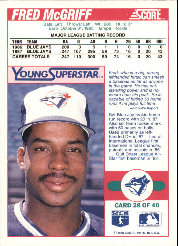 1988 Score Young Superstars II #28 Fred McGriff back image