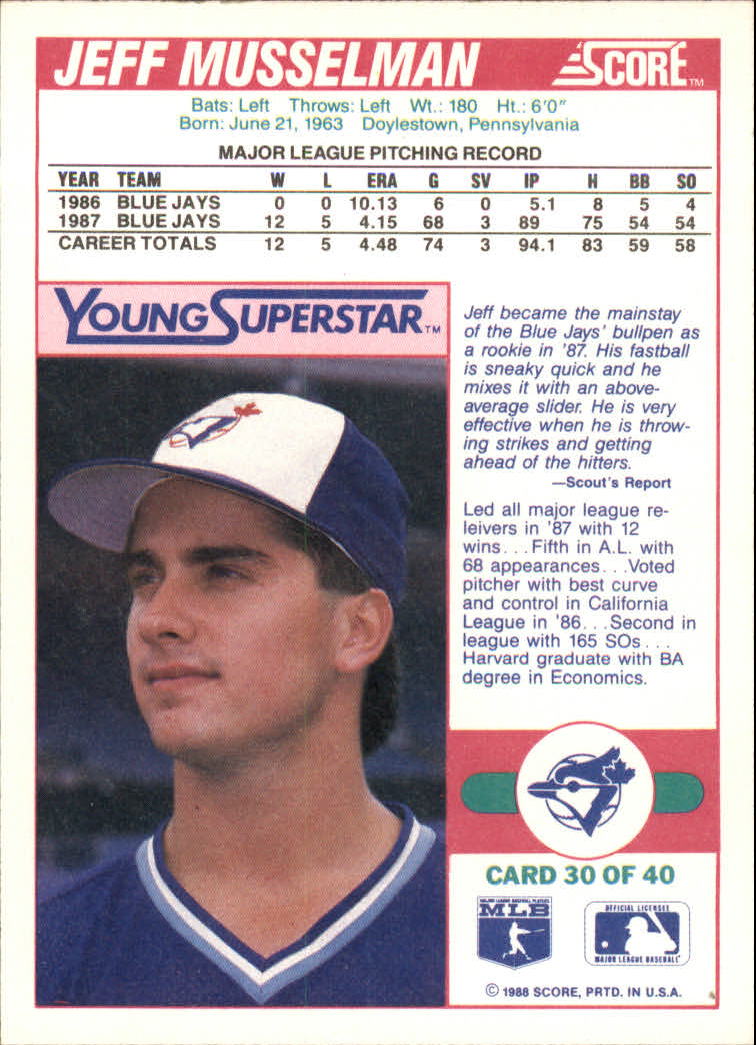 1988 Score Young Superstars II #30 Jeff Musselman back image