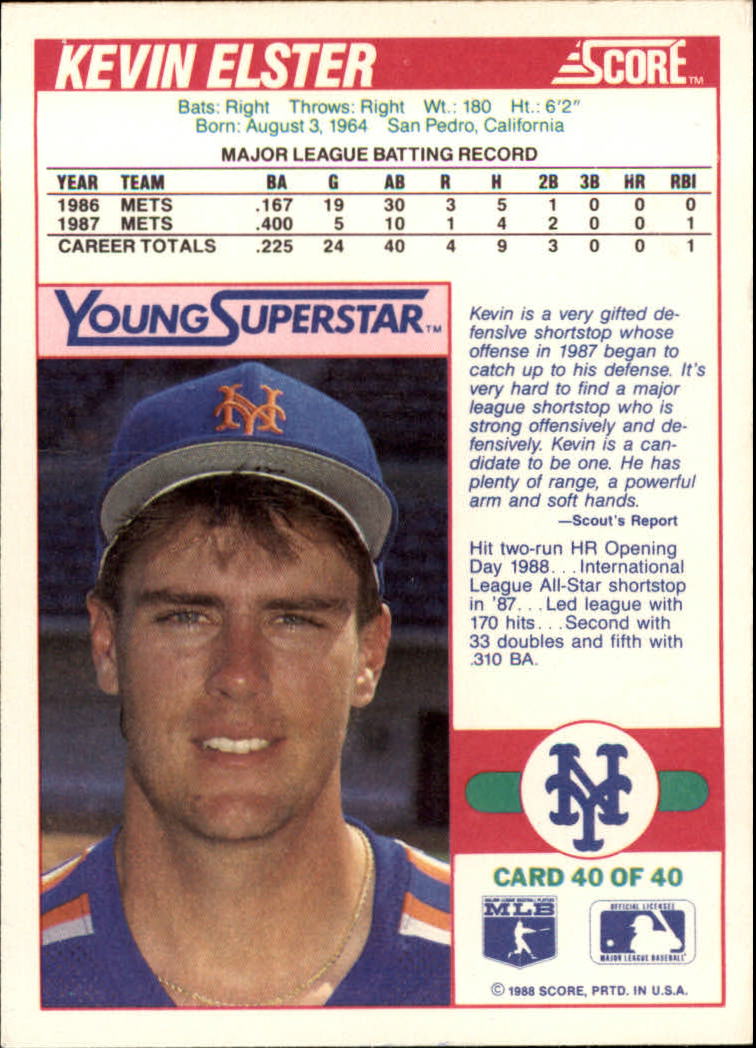 1988 Score Young Superstars II #40 Kevin Elster back image
