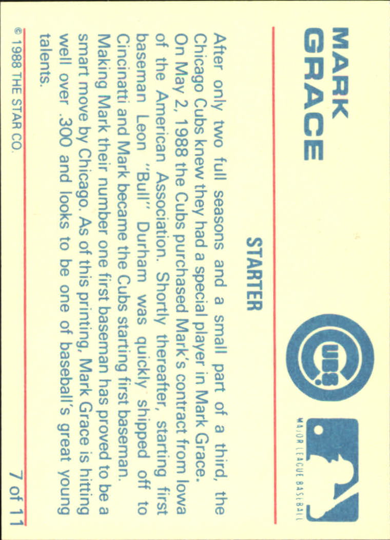 1988 Star Grace #7 Mark Grace/Starter back image
