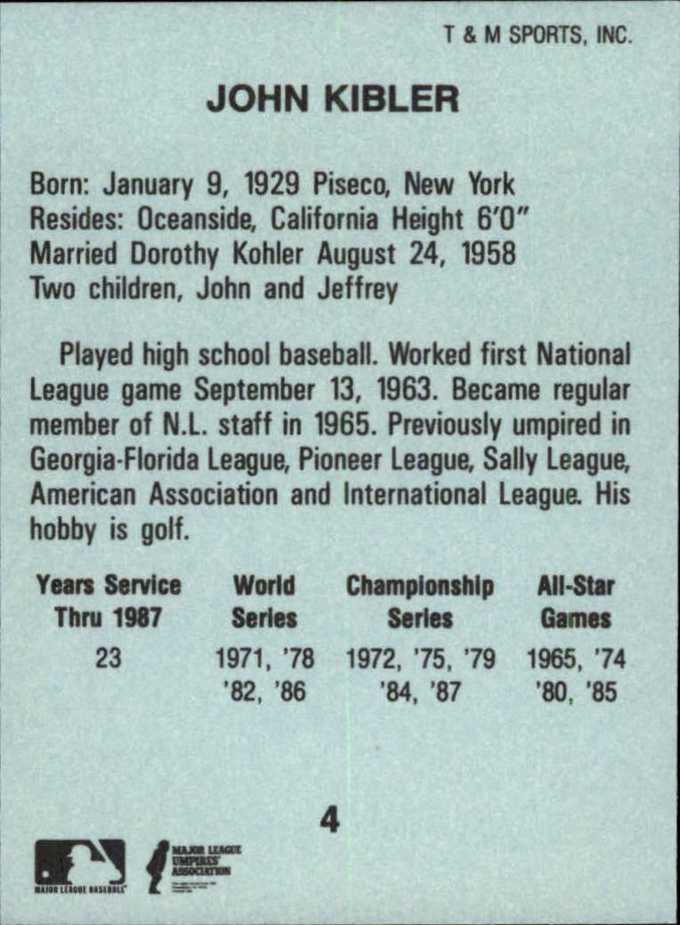1988 T/M Umpires #4 John Kibler back image