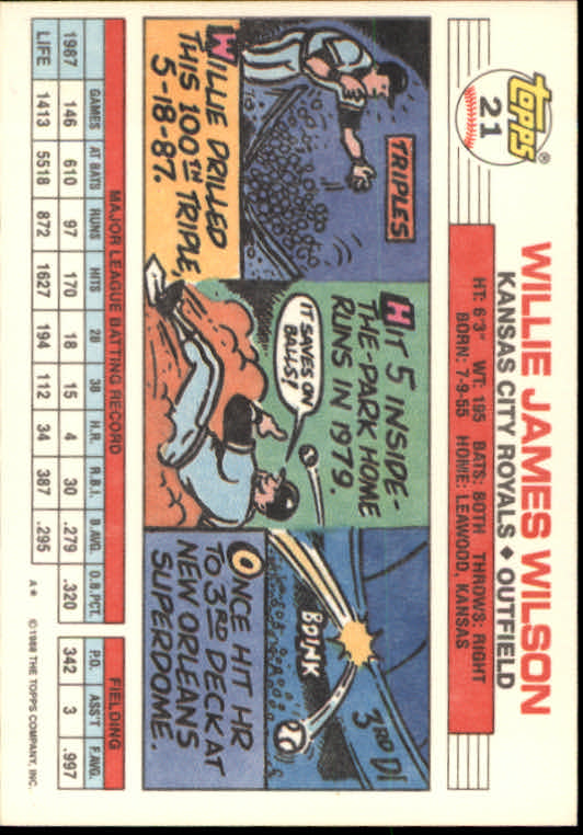 1988 Topps Big #21 Willie Wilson back image