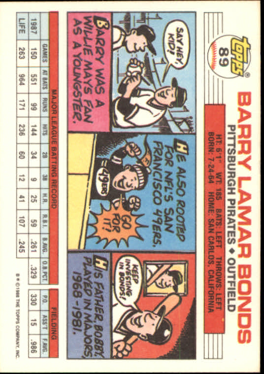 1988 Topps Big #89 Barry Bonds back image