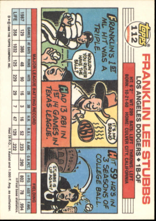 1988 Topps Big #112 Franklin Stubbs back image
