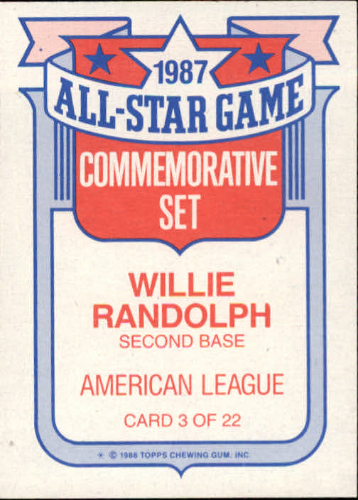 1988 Topps Glossy All-Stars #3 Willie Randolph back image