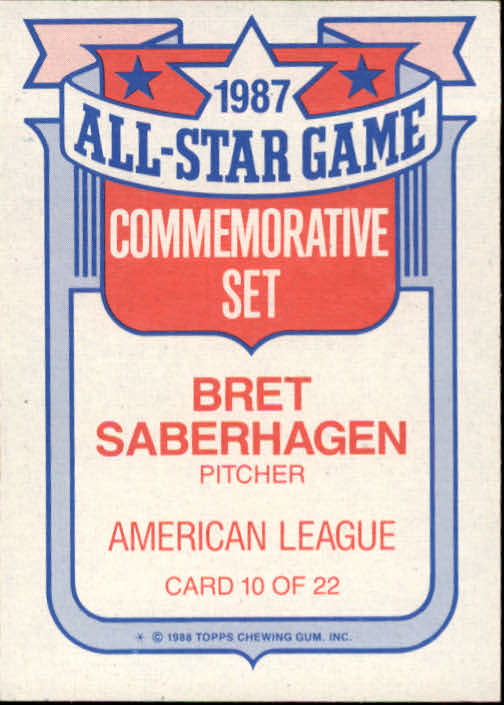 1988 Topps Glossy All-Stars #10 Bret Saberhagen back image