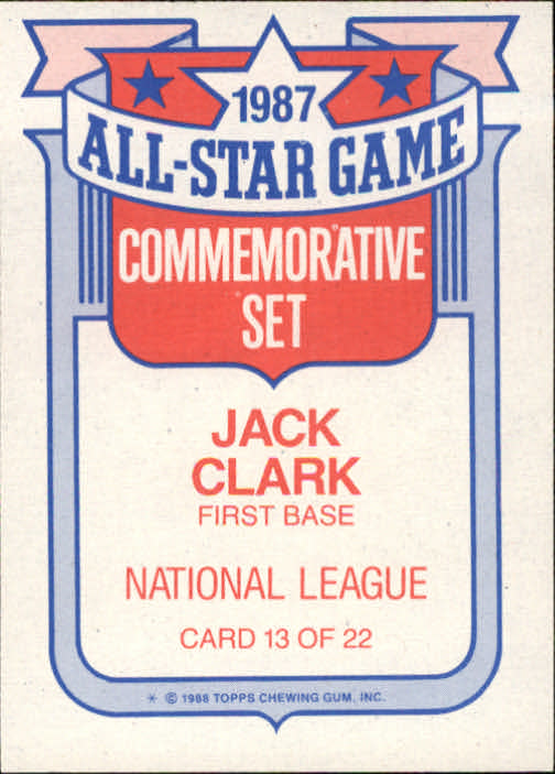 1988 Topps Glossy All-Stars #13 Jack Clark back image