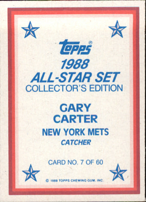 1988 Topps Glossy Send-Ins #7 Gary Carter back image