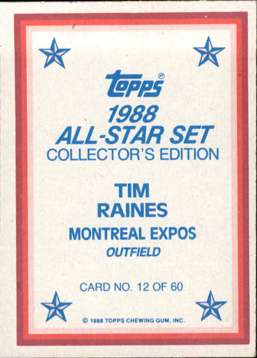 1988 Topps Glossy Send-Ins #12 Tim Raines back image
