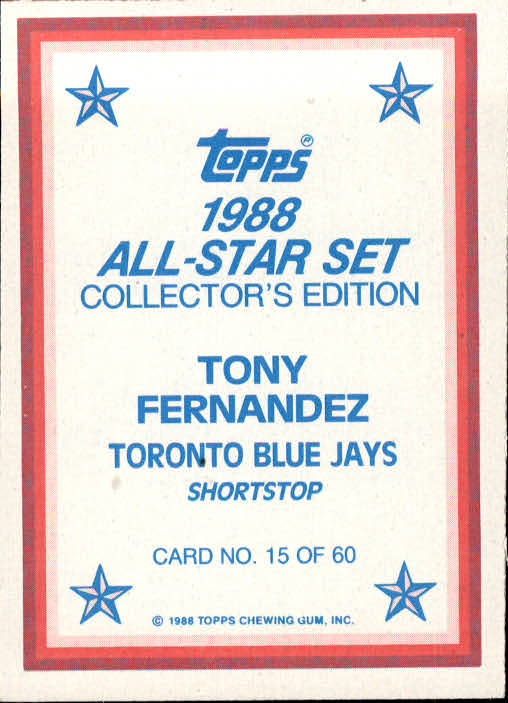 1988 Topps Glossy Send-Ins #15 Tony Fernandez back image