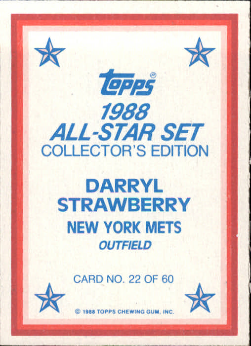 1988 Topps Glossy Send-Ins #22 Darryl Strawberry back image