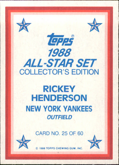 1988 Topps Glossy Send-Ins #25 Rickey Henderson back image