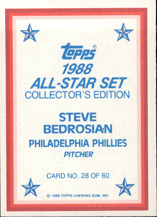 1988 Topps Glossy Send-Ins #28 Steve Bedrosian back image
