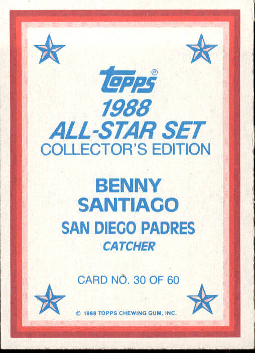 1988 Topps Glossy Send-Ins #30 Benito Santiago back image
